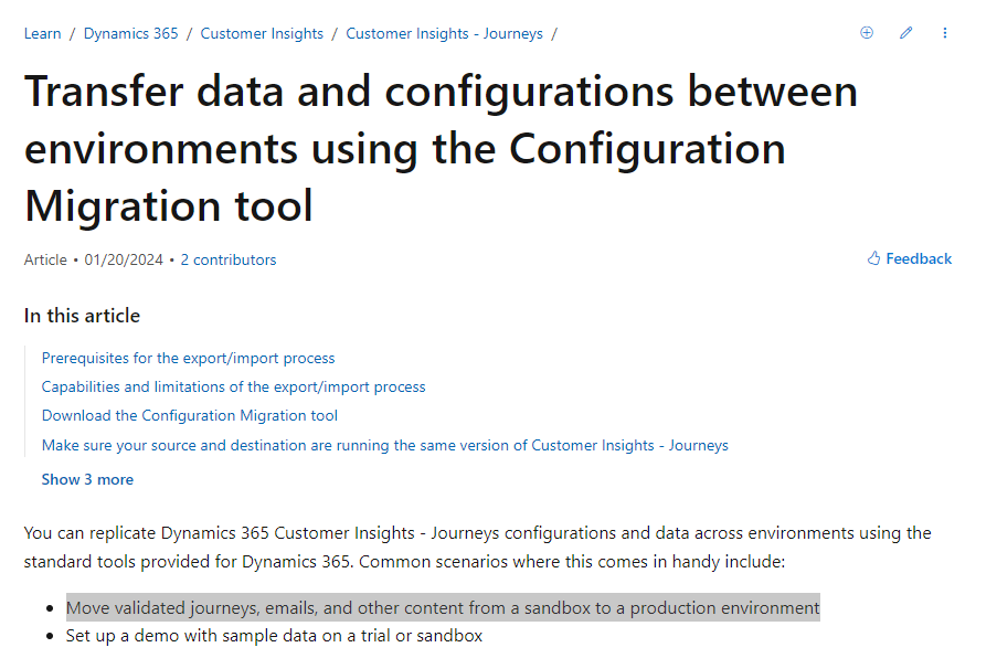 MS Learn - transfer data and configuration between environments